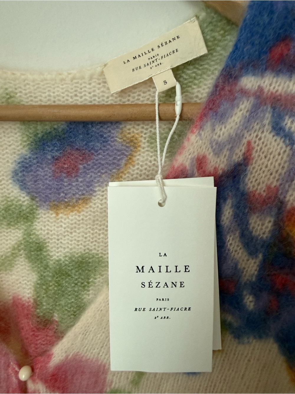 La Maille Sezane Teresa Floral Cream Pink Purple Cardigan Sweater Size S NWT - Picture 10 of 10